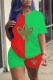 Red Green Fashion Casual Print Patchwork O Neck Short Sleeve Two Pieces