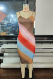Colour Fashion Sexy Not Positioning Printed Backless V Neck Sling Dress