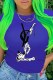 Blue Fashion Street Print Letter O Neck T-Shirts