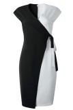 White Fashion Casual Solid Bandage Patchwork V Neck Short Sleeve Dress