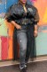 Black Fashion Street Print Patchwork Mandarin Collar Outerwear
