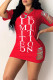 Red Casual Street Print Hollowed Out Patchwork O Neck T-shirt Dress Dresses