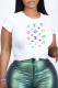 White Fashion Casual Print Patchwork Letter O Neck T-Shirts