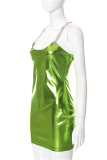 Green Fashion Sexy Solid Patchwork Chains Backless Spaghetti Strap Sleeveless Dress Dresses