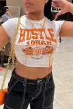 White Fashion Casual Letter Print Patchwork O Neck T-Shirts