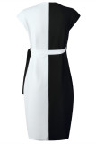 White Fashion Casual Solid Bandage Patchwork V Neck Short Sleeve Dress