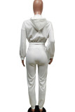 White Casual Solid Patchwork Zipper Hooded Collar Long Sleeve Two Pieces