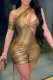 Khaki Fashion Sexy Print Hollowed Out Backless One Shoulder Skinny Romper