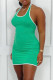 Green Sexy Casual Solid Patchwork Backless Halter Sleeveless Dress Dresses