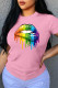 Pink Fashion Casual Lips Printed Patchwork O Neck T-Shirts