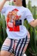 Red Fashion Elegant Print Patchwork O Neck Short Sleeve Two Pieces