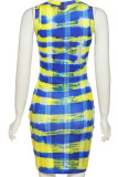 Yellow Sexy Print Patchwork O Neck Pencil Skirt Dresses