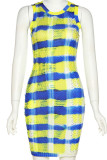 Yellow Sexy Print Patchwork O Neck Pencil Skirt Dresses
