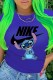 Blue Fashion Street Character Print Letter O Neck T-Shirts