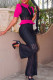 Rose Red Sexy Solid Patchwork Buckle See-through Turndown Collar Short Sleeve Two Pieces