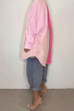 Rose Red Casual Solid Patchwork Buckle Turndown Collar Tops