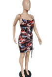 Red Sexy Print Patchwork Spaghetti Strap Sling Dress Dresses