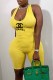 Yellow Fashion Street Print Backless Letter U Neck Rompers