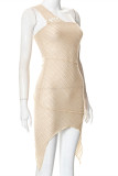Apricot Fashion Sexy Solid Backless One Shoulder Irregular Dress