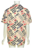 Apricot Casual Street Print Patchwork Buckle Turndown Collar Tops