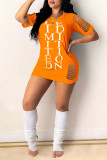 Red Casual Street Print Hollowed Out Patchwork O Neck T-shirt Dress Dresses
