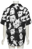 Apricot Casual Street Print Patchwork Buckle Turndown Collar Tops