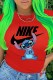 Red Fashion Street Character Print Letter O Neck T-Shirts