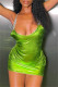 Green Fashion Sexy Solid Patchwork Chains Backless Spaghetti Strap Sleeveless Dress Dresses