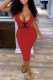 Red Fashion Sexy Print Letter V Neck One Step Skirt Dresses