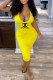 Yellow Fashion Sexy Print Letter V Neck One Step Skirt Dresses