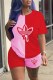 Pink Fashion Casual Print Patchwork O Neck Short Sleeve Two Pieces