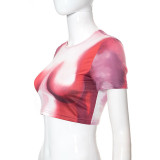 Rose Red Fashion Casual Print Basic O Neck T-Shirts
