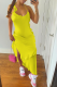 Yellow Sexy Solid Flounce Spaghetti Strap Irregular Dress Dresses
