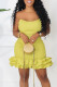 Yellow Sexy Solid Patchwork Asymmetrical Stringy Selvedge Strapless Sleeveless Two Pieces