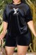 Black Fashion Casual Print Letter O Neck Short Sleeve Two Pieces