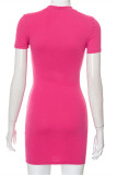 Rose Red Fashion Casual Solid Embroidered O Neck Short Sleeve Dress
