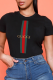 Black Casual Print Patchwork Letter O Neck T-Shirts