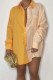 Yellow Casual Solid Patchwork Buckle Turndown Collar Tops