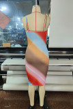 Colour Fashion Sexy Not Positioning Printed Backless V Neck Sling Dress