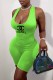 Fluorescent Green Fashion Street Print Backless Letter U Neck Rompers