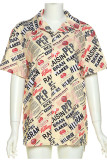 Apricot Casual Street Print Patchwork Buckle Turndown Collar Tops