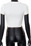 White Fashion Casual Letter Print Patchwork O Neck T-Shirts