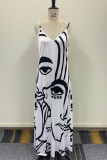 White Sexy Casual Print Backless V Neck Sling Dress