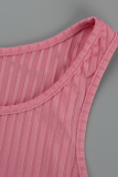 Pink Fashion Print Patchwork Strapless Sleeveless Three Pieces
