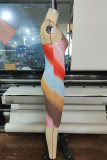 Colour Fashion Sexy Not Positioning Printed Backless V Neck Sling Dress