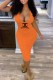 Orange Fashion Sexy Print Letter V Neck One Step Skirt Dresses