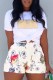 White Fashion Casual Print Letter Hot Drill O Neck Short Sleeve Two Pieces