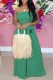 Green Fashion Casual Print Patchwork Strapless Sleeveless Two Pieces
