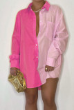Rose Red Casual Solid Patchwork Buckle Turndown Collar Tops