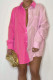 Rose Red Casual Solid Patchwork Buckle Turndown Collar Tops